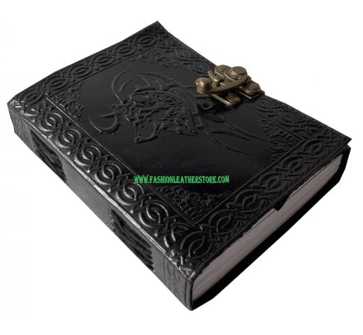 embossed wolf handmade leather journal